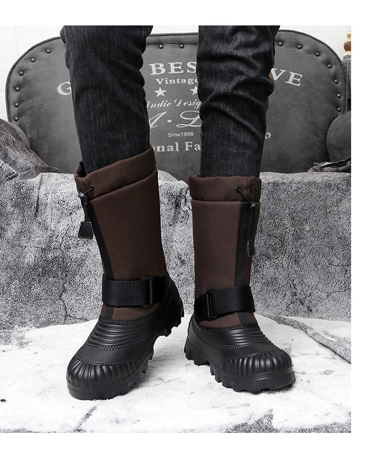 Winter Men's Snow Boots Waterproof Anti Slip Warm Cotton Shoes Outdoor Mid Calf High Top with Plush and Thickened Ski Boots