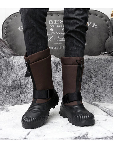 Winter Men's Snow Boots Waterproof Anti Slip Warm Cotton Shoes Outdoor Mid Calf High Top with Plush and Thickened Ski Boots