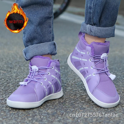 Boys Girls Snow Boots Waterproof Winter Shoes Kids Barefoot Shoes Winter Wide Toe Sneakers Warm Snow Boots Lightweight Non-slip