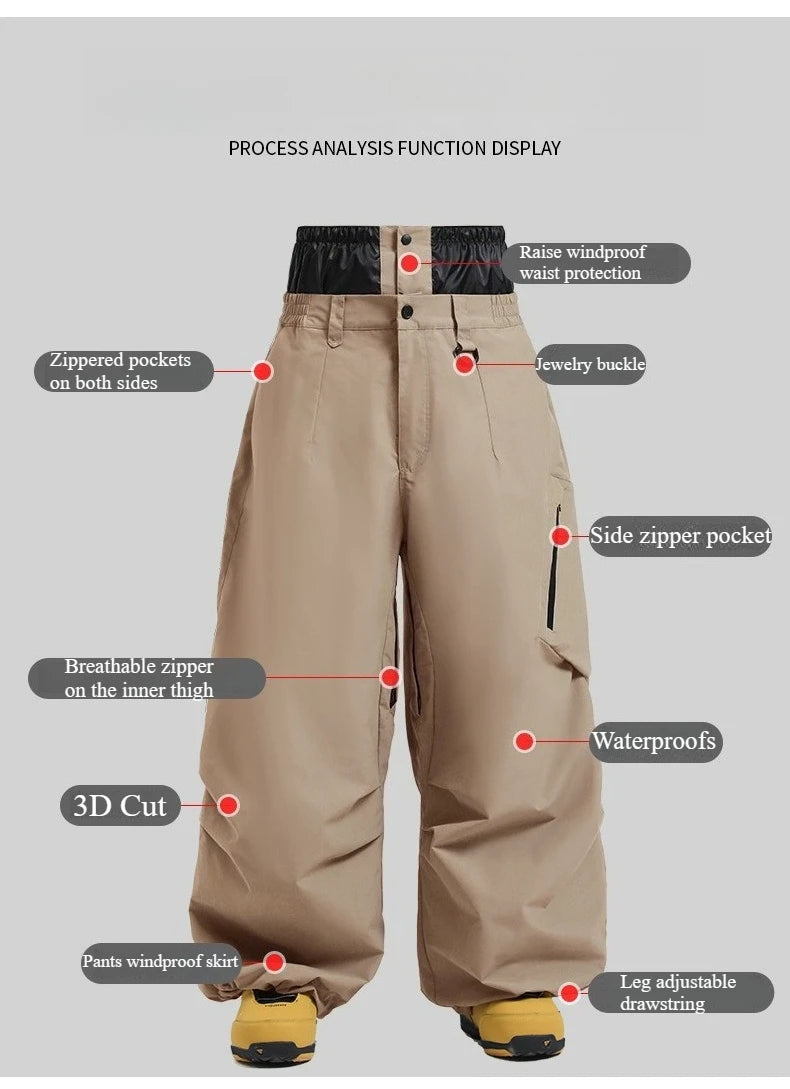 Women Waterproof Ski Pant Windproof Men Warm Snowboarding Trousers Outdoor Winter Sports Breathable Solid Baggy Skiing Strides
