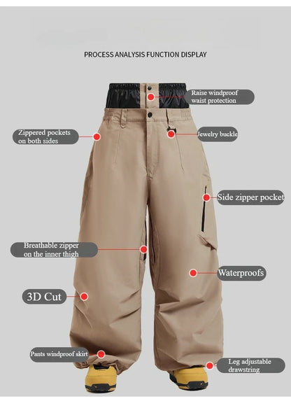 Women Waterproof Ski Pant Windproof Men Warm Snowboarding Trousers Outdoor Winter Sports Breathable Solid Baggy Skiing Strides