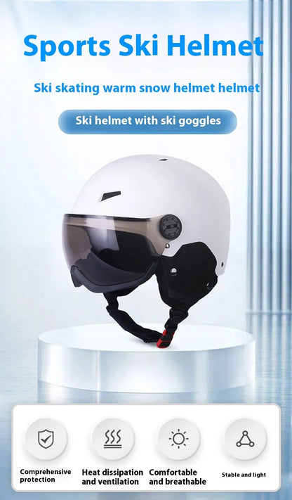 New Adult Protective Ski Helmet, Outdoor Sports Anti Fall Snow Helmet With Snow Goggles Single And Double Board Warm Ski Helmet