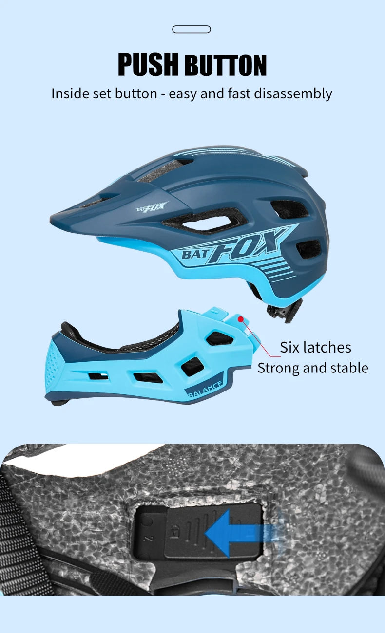 BATFOX Kids Full Face bike helmet Detachable Downhill Children Cycling Motorcycle Skateboard Sports Racing Racing Bicycle helmet