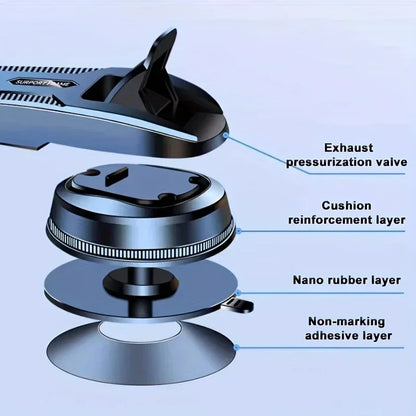 Adjustable Car Phone Mount with ABS Frame & Strong Suction Base - 360° Swivel Dashboard Cradle, Anti-Shake/Slip Design