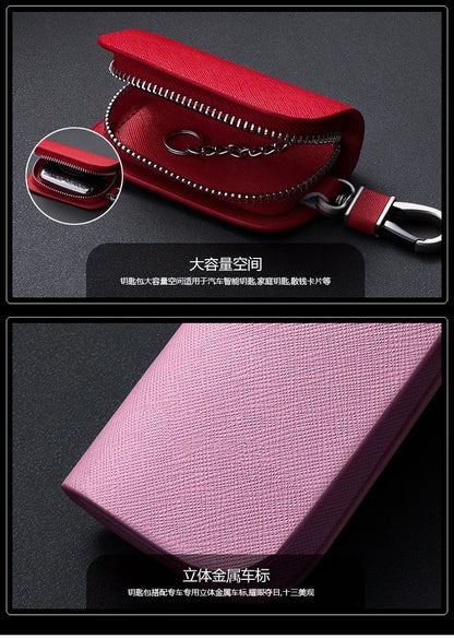 Leather Car Key Case Universal Keychain For BMW Mercedes Audi VW Bentley Ferrari FIAT Alfa Jeep Key Cover Protector Accessories