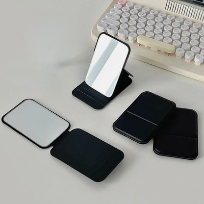 Desktop makeup mirror PU leather simple portable handheld makeup mirror foldable student compact cute pocket mirror