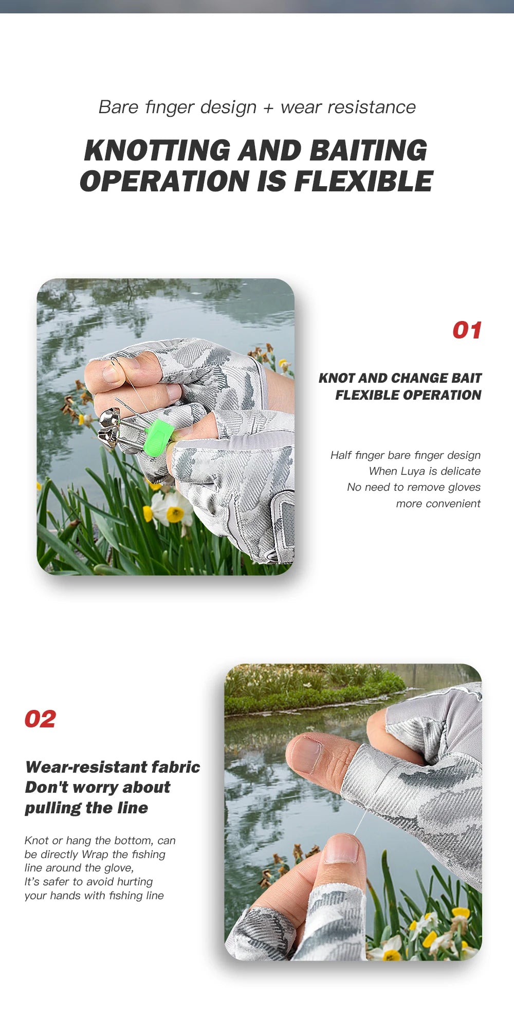 1 Pair Fishing Gloves for Men Summer Fishing Road Sub Sunscreen and Anti Slip Ice Silk Breathable Thin Three Finger Cut Gloves