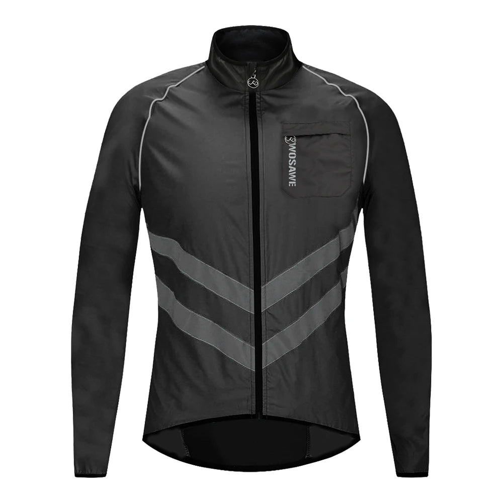 WOSAWE Windproof Cycling Jacket MTB Bike Jersey Outdoor Sport Cycling Windbreaker Rainproof Reflective Bike Clothing Navy Blue