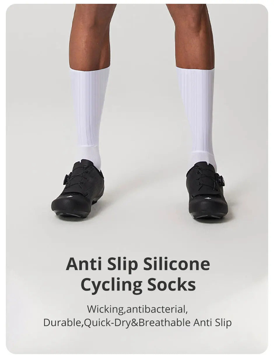 Cycling Knee High Socks Men Anti Slip Silicone Aero Whiteline Bicycle Sport Running Bike Hose