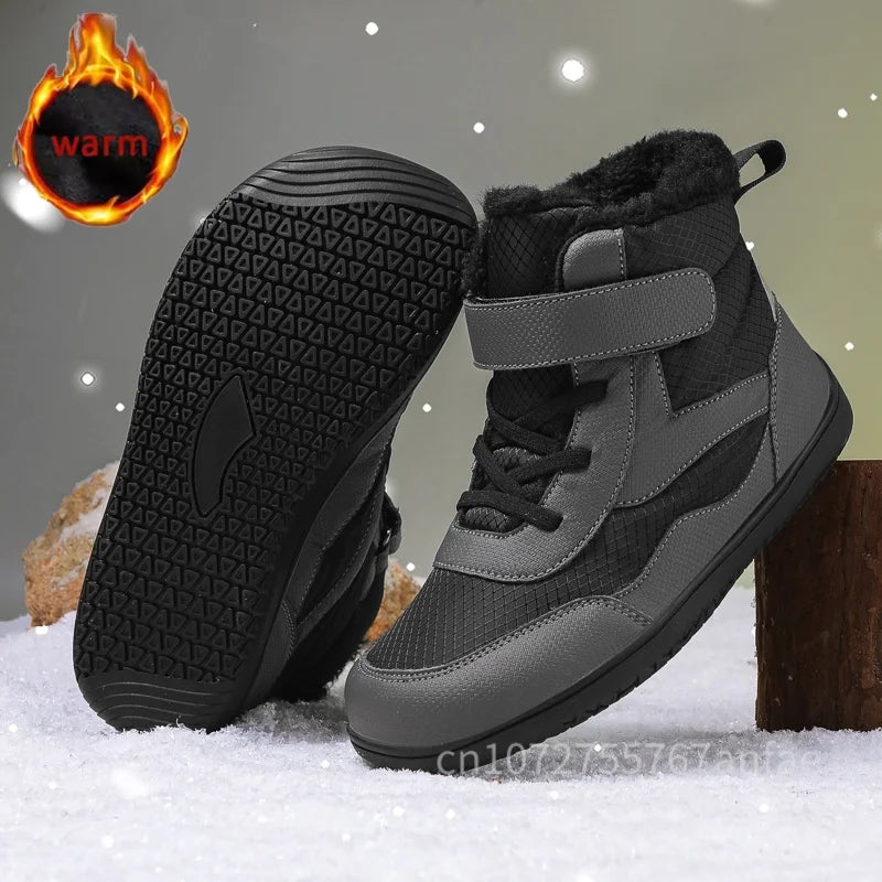 Winter Kids Wide Toe Barefoot Shoes Waterproof Snow Boots Outdoor Girls' Boy Comfortable and Warm Fur Snow Hiking Boot Warm Boot