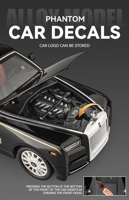 1:18 Rolls-Royce Phantom Model Car, Zinc Alloy Pull Back Toy Diecast Car with Sound and Light, Realistic Modeling Model Toy111