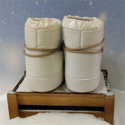 Women Platform Boots 2025 Winter Ski Boots Woman Non-slip PU Leather Waterproof Snow Boots Black Sponge Cotton Lined Ankle Boots