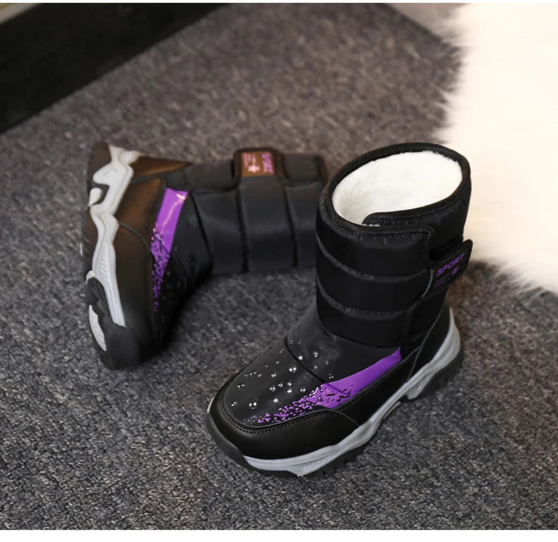 Winter Outdoor Children Boots Princess Elegant Girls Shoes Water Proof Girl Boy Snow Boots Kids Warm High Quality Plush Boots