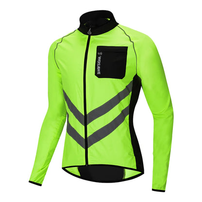 WOSAWE Windproof Cycling Jacket MTB Bike Jersey Outdoor Sport Cycling Windbreaker Rainproof Reflective Bike Clothing Navy Blue