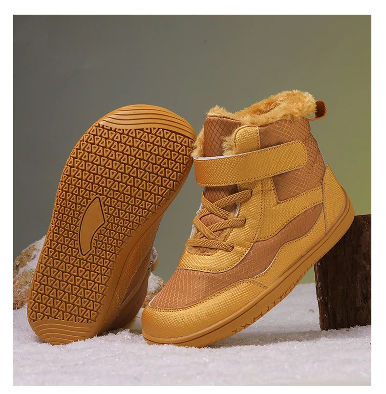 Winter Kids Wide Toe Barefoot Shoes Waterproof Snow Boots Outdoor Girls' Boy Comfortable and Warm Fur Snow Hiking Boot Warm Boot