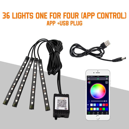 Neon 36 48 72 LED Car Interior Ambient Foot Light Wireless Remote Music APP Control Auto RGB Atmosphere Decorative Lamp
