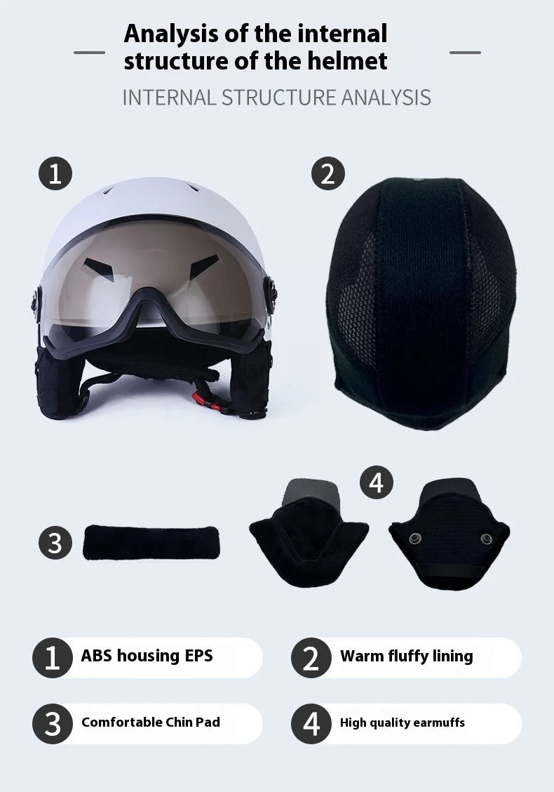 New Adult Protective Ski Helmet, Outdoor Sports Anti Fall Snow Helmet With Snow Goggles Single And Double Board Warm Ski Helmet