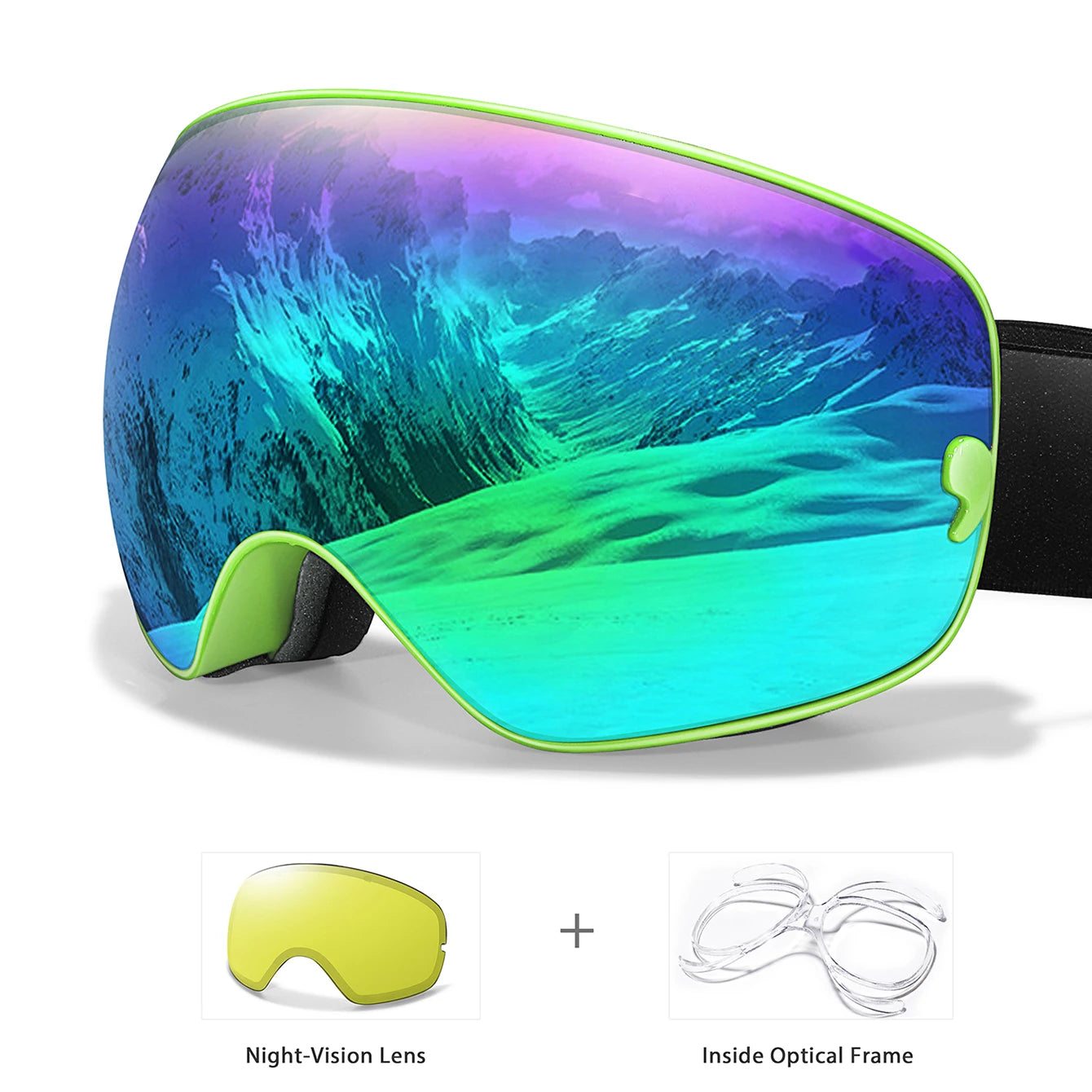Anti-Fog SKI Goggles Snowboard Goggles UV400 with Night Vison Lens Men Women Teen Best Gift for Christmas and New Year