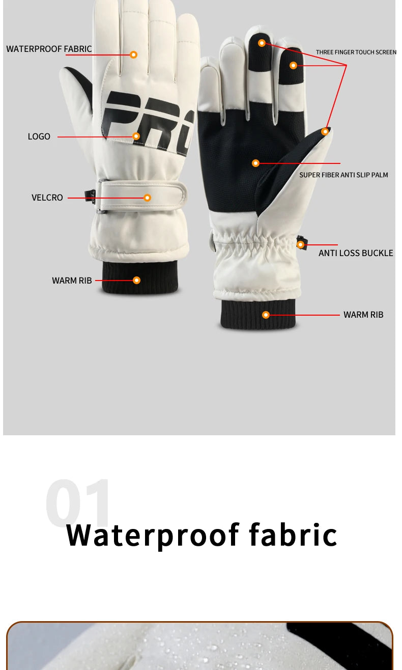 Waterproof ski gloves for women, warm and windproof for men, with added insulation and thickness. Suitable for cycling, outdoor