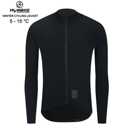 YKYWBIKE WINTER JACKET Thermal Fleece Men Cycling jacket Long Sleeve Cycling Bike Clothing  black 사이클링 겨울 재킷
