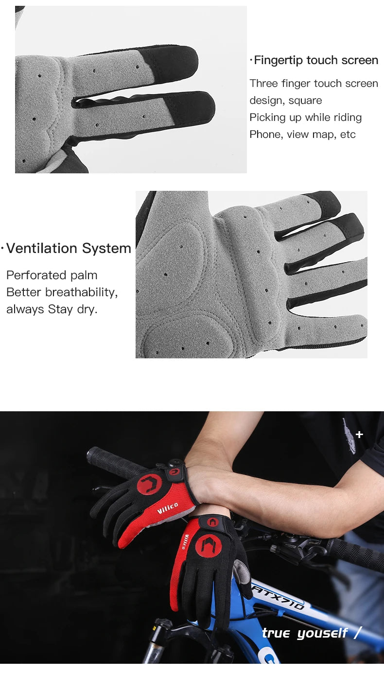 Autumn Winter MTB Cycling Long Finger Gloves Non-Slip Wear Shock Proof Breathable Touch Screen Bicycle Motorbike Gloves Men