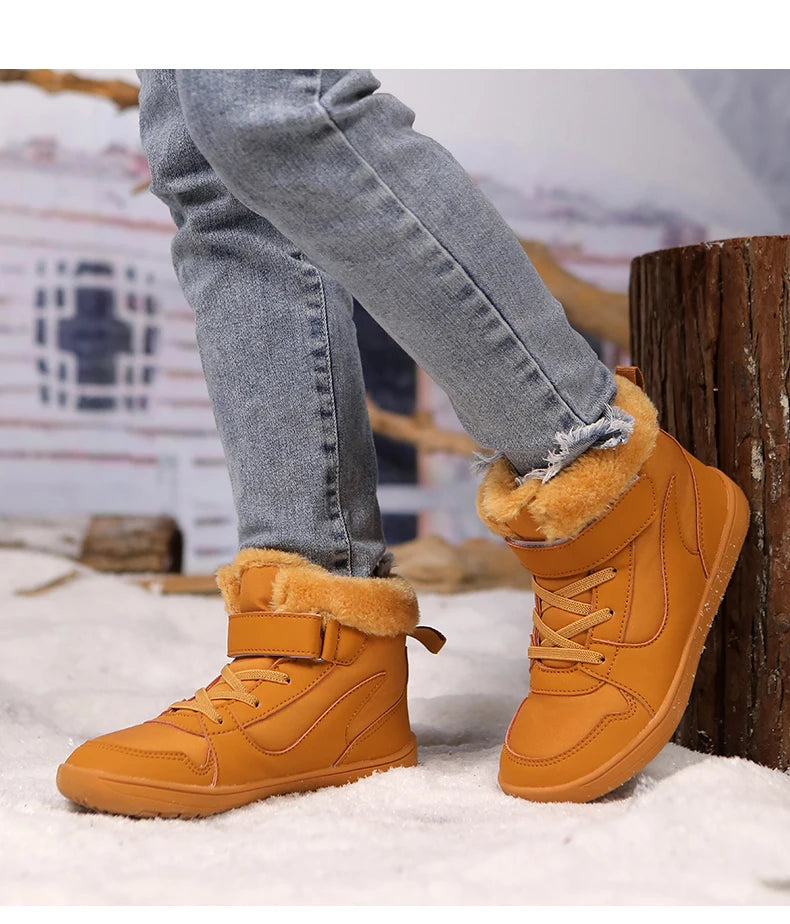 Winter Kids Wide Toe Barefoot Snow Boots Outdoor Waterproof Anti-slip Hiking Shoes Thickened Warm Plush Boots Comfortable
