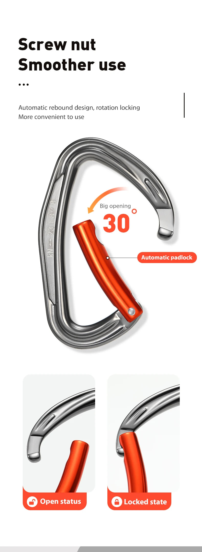 CLIWIZ SGM7118 Curved D- Straight UIAA CE Certified Climbing Carabiner 23kN 7075 Aluminum Carabiner Climbing Safety Snap Hook