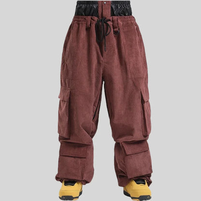 GSOU SNOW Winter Multi Pockets Ski Pants Men Loose Snow Pants Warm Windproof Skiing Trousers Outdoor Sports Breathable Britches