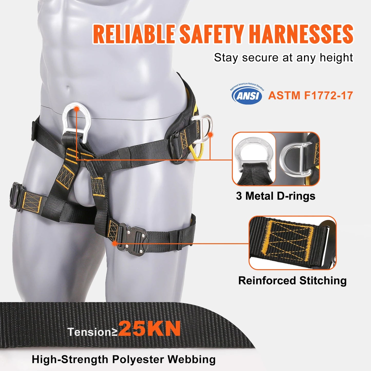 Half Body Safety Harness 340 lbs for Fire Rescuing Caving Rock Climbing