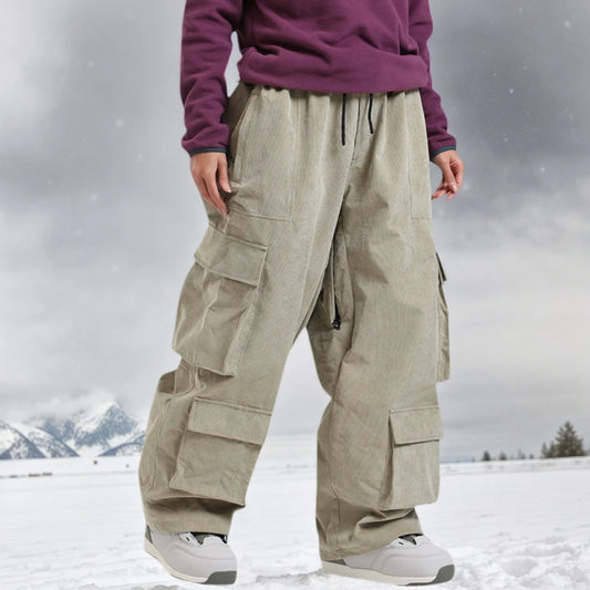 GSOU SNOW Winter Multi Pockets Ski Pants Men Loose Snow Pants Warm Windproof Skiing Trousers Outdoor Sports Breathable Britches