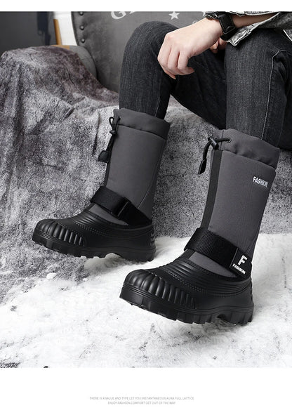 Winter Men's Snow Boots Waterproof Anti Slip Warm Cotton Shoes Outdoor Mid Calf High Top with Plush and Thickened Ski Boots