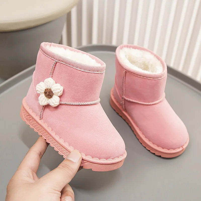 Kids Snow Boots Winter Fashion Non-slip Children's Boots Skiing Solid Color Warm Pattern Soft Thick Bottom Children's Shoes