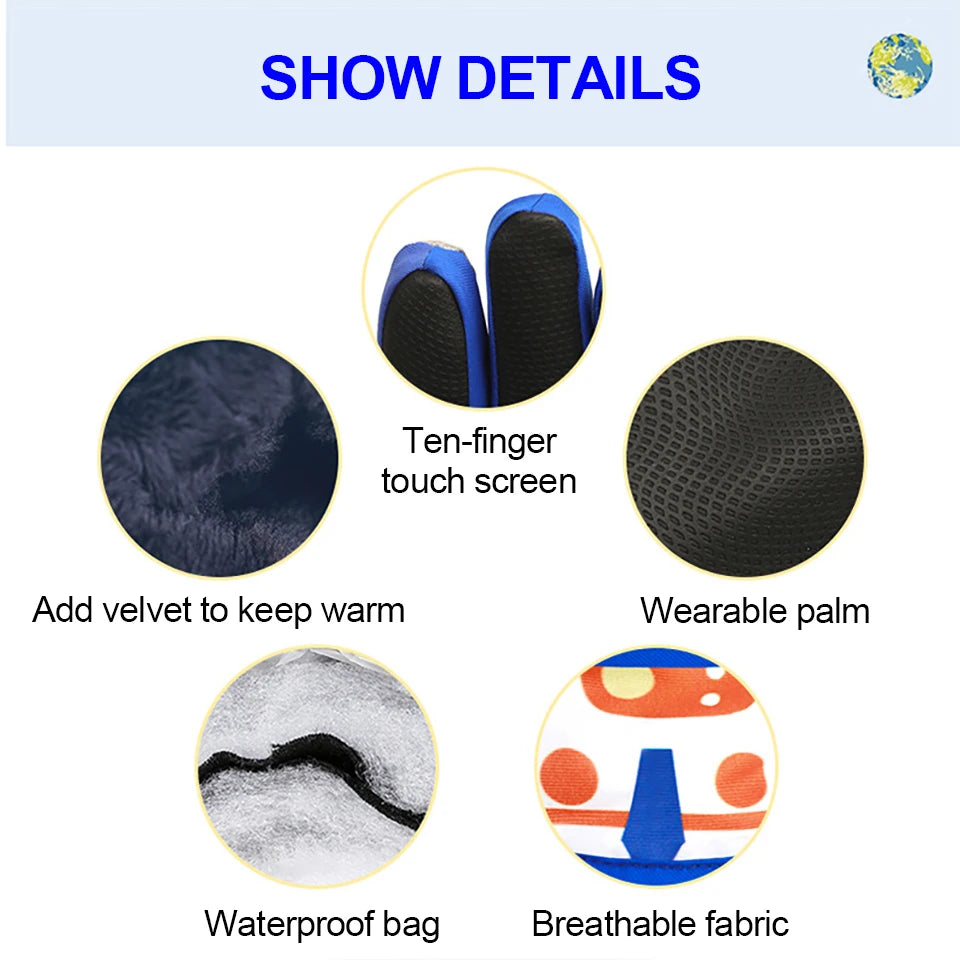 KoKossi Winter Children Ski Gloves Keep Finger Warm Thicken Waterproof Snowboard Snow Kids Gloves For Boys Girls Windproof