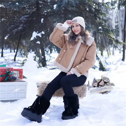 Fluffy Fur Boots 2025 Winter Fashion Sexy Faux Fox Fur Snow Boots Ladies Furry Warm Cotton Boots Female Outdoor Ski Boots