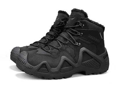Cross-Border Autumn/Winter High-Top Men's Outdoor Non-Slip Climbing Boots Plus Size Thickened Warm Cotton Shoes Fleece-Lined