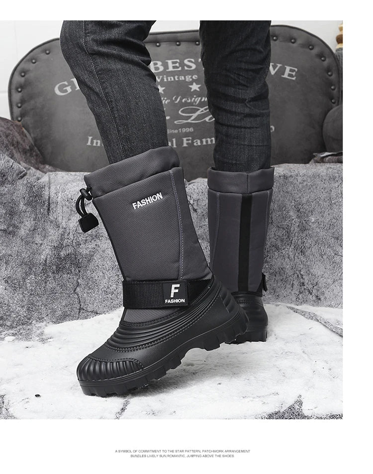 Winter Men's Snow Boots Waterproof Anti Slip Warm Cotton Shoes Outdoor Mid Calf High Top with Plush and Thickened Ski Boots