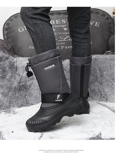 Winter Men's Snow Boots Waterproof Anti Slip Warm Cotton Shoes Outdoor Mid Calf High Top with Plush and Thickened Ski Boots