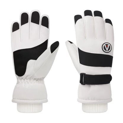Minimalist Winter Warmth Thickened Fingerless Gloves Unisex Waterproof Fabric Fleece-Lined Ski Gloves Outdoor Sports Gloves