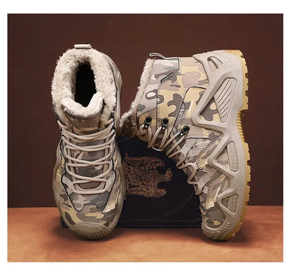 Cross-Border Autumn/Winter High-Top Men's Outdoor Non-Slip Climbing Boots Plus Size Thickened Warm Cotton Shoes Fleece-Lined