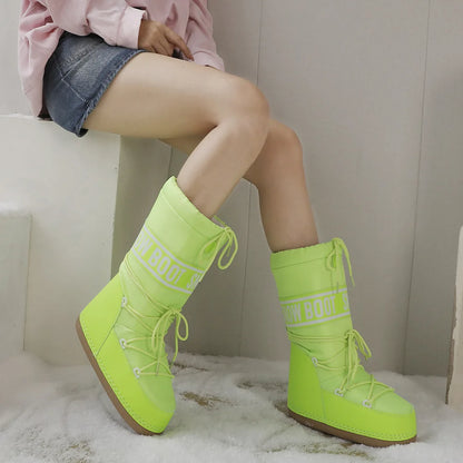 Winter Boots Women Snow Boots Mid-calf Cold-proof Antiskid Thicken Plush Waterproof Thick Platform Space Ski Boots Size 35-43