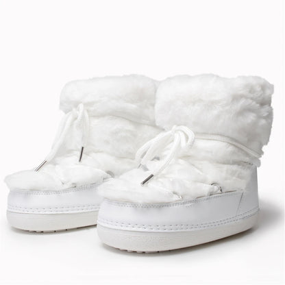 2025 Winter Snow Boots Women Ski Boots Luxury Fluffy Furry Fur Boots Female Rivets Warm Waterproof Platform Black Cotton Boots