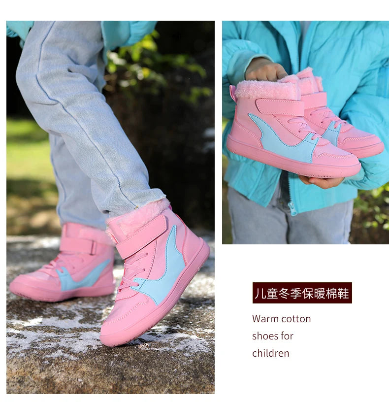 Winter Kids Wide Toe Barefoot Snow Boots Outdoor Waterproof Anti-slip Hiking Shoes Thickened Warm Plush Boots Comfortable