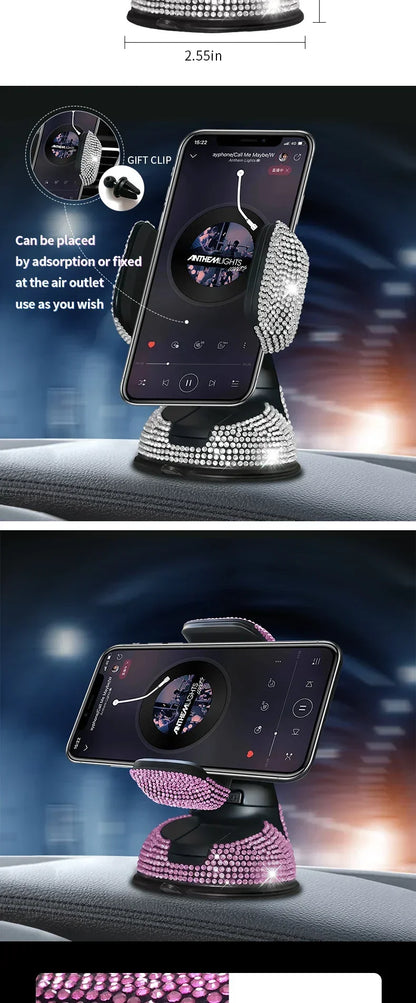 Crystal Rhinestones 360 Degree Car Phone Holder for Car Dashboard Auto Windows and Air Vent Universal Car Mobile Phone Holder