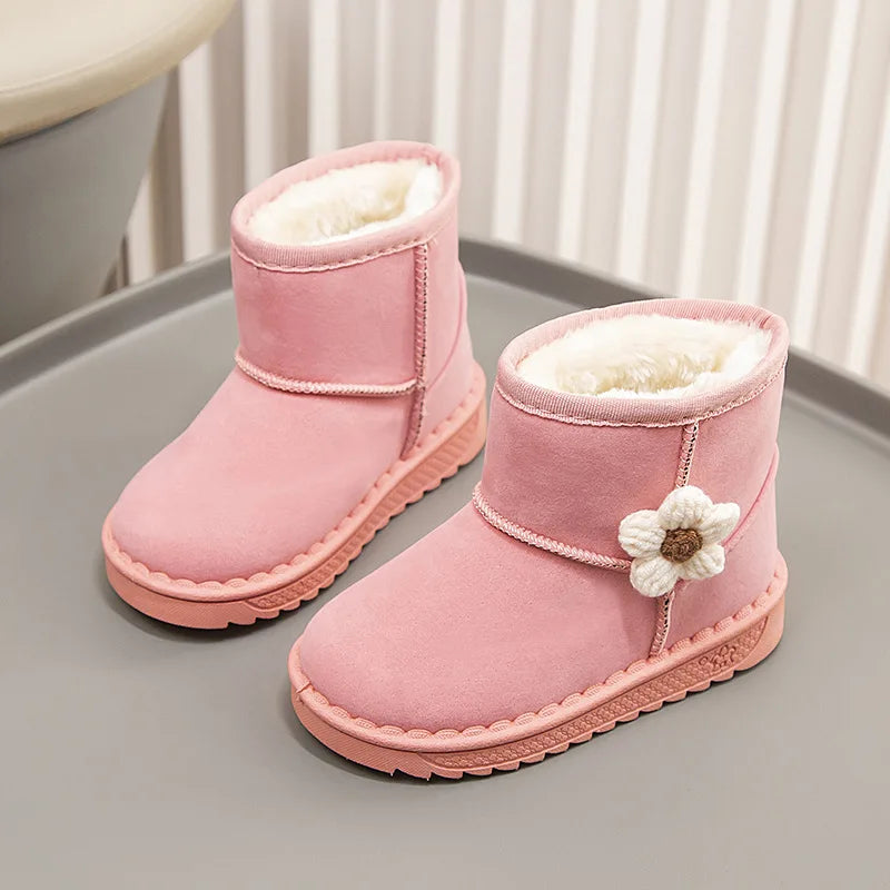 Kids Snow Boots Winter Fashion Non-slip Children's Boots Skiing Solid Color Warm Pattern Soft Thick Bottom Children's Shoes