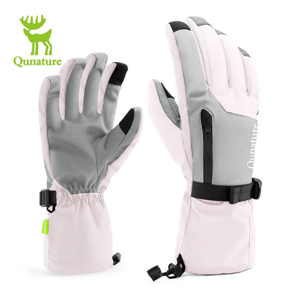 Qunature Ski Gloves Touchscreen Waterproof Keep Warm Ski Gloves Extended Wrist Palm anti-slip PU Snowboard Gloves Windproof