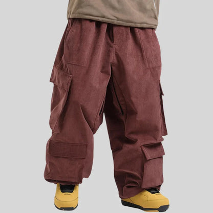 GSOU SNOW Winter Multi Pockets Ski Pants Men Loose Snow Pants Warm Windproof Skiing Trousers Outdoor Sports Breathable Britches