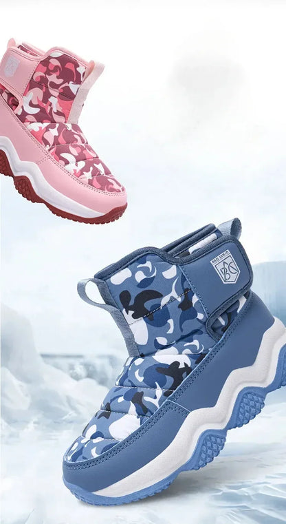 Winter Children Snow Warm Boots Fur Shoes Boys Sneaker Rubber Hiking Shoe Fashion Children Shoes Waterproof Leather Boots Kids