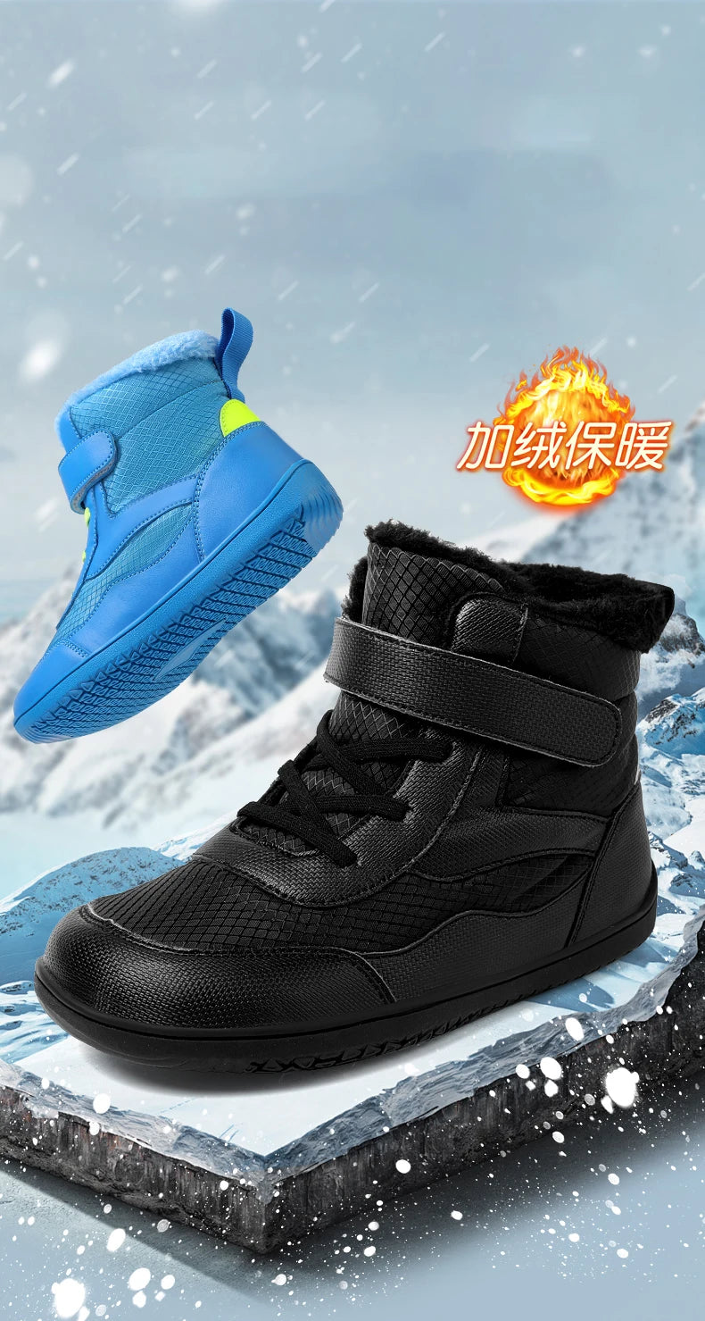 Winter Kids Wide Toe Barefoot Shoes Waterproof Snow Boots Outdoor Girls' Boy Comfortable and Warm Fur Snow Hiking Boot Warm Boot