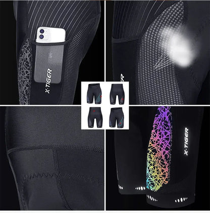 X-TIGER Women's Cycling Shorts Competitive Foam Padded MTB Bike Shorts with Side Pockets Summer Reflective Bib Tights
