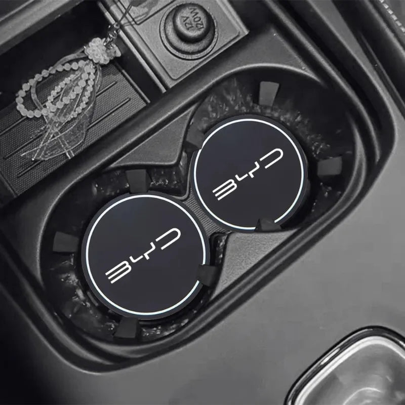 2PCS BYD Series Car Cup Holder Mat Leather Water Coaster Decoration for BYD Tang Atto3 Yuan Plus Seal Song Dolphin Sealion Shark